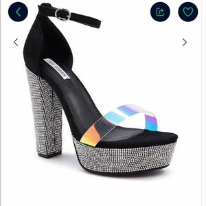 Rhinestone faux suede heels